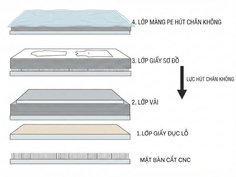 Thứ tự đặt nguyên liệu trên máy cắt vải tự động CNC